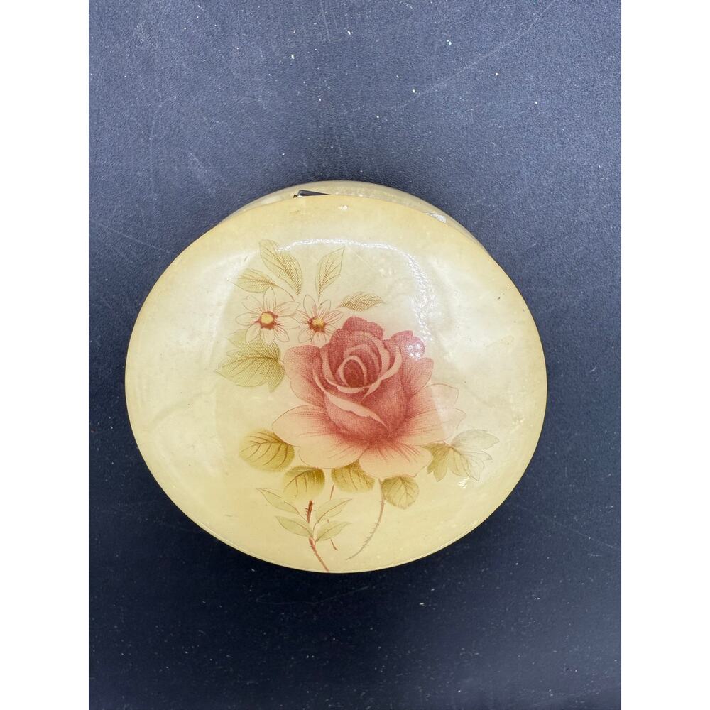 Yellow Alabaster Himark Giftware Italy Hinged Rose Floral Trinket Box